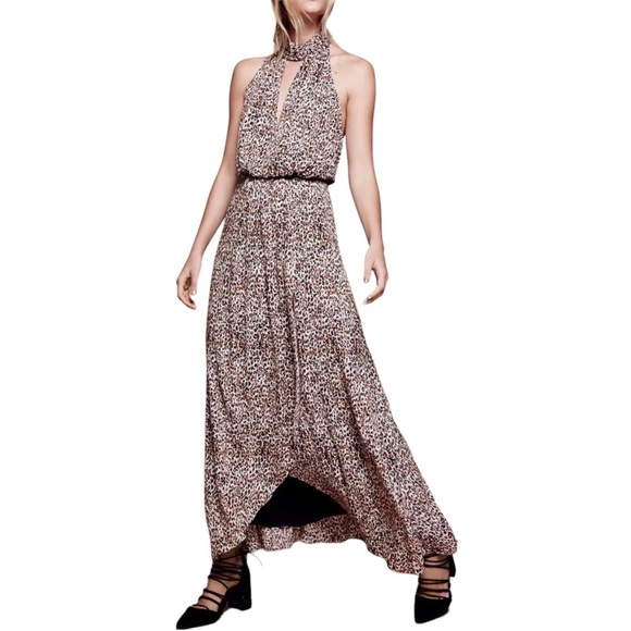 FREE PEOPLE Animal Instincts Flowy High Neck Sleeveless Dress, Black Combo, Sz 4 - Picture 8 of 10